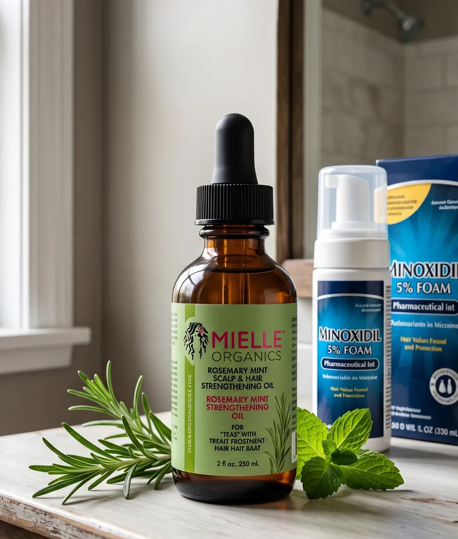 Mielle Organics rosemary oil bottle — complete review and comparison vs Minoxidil